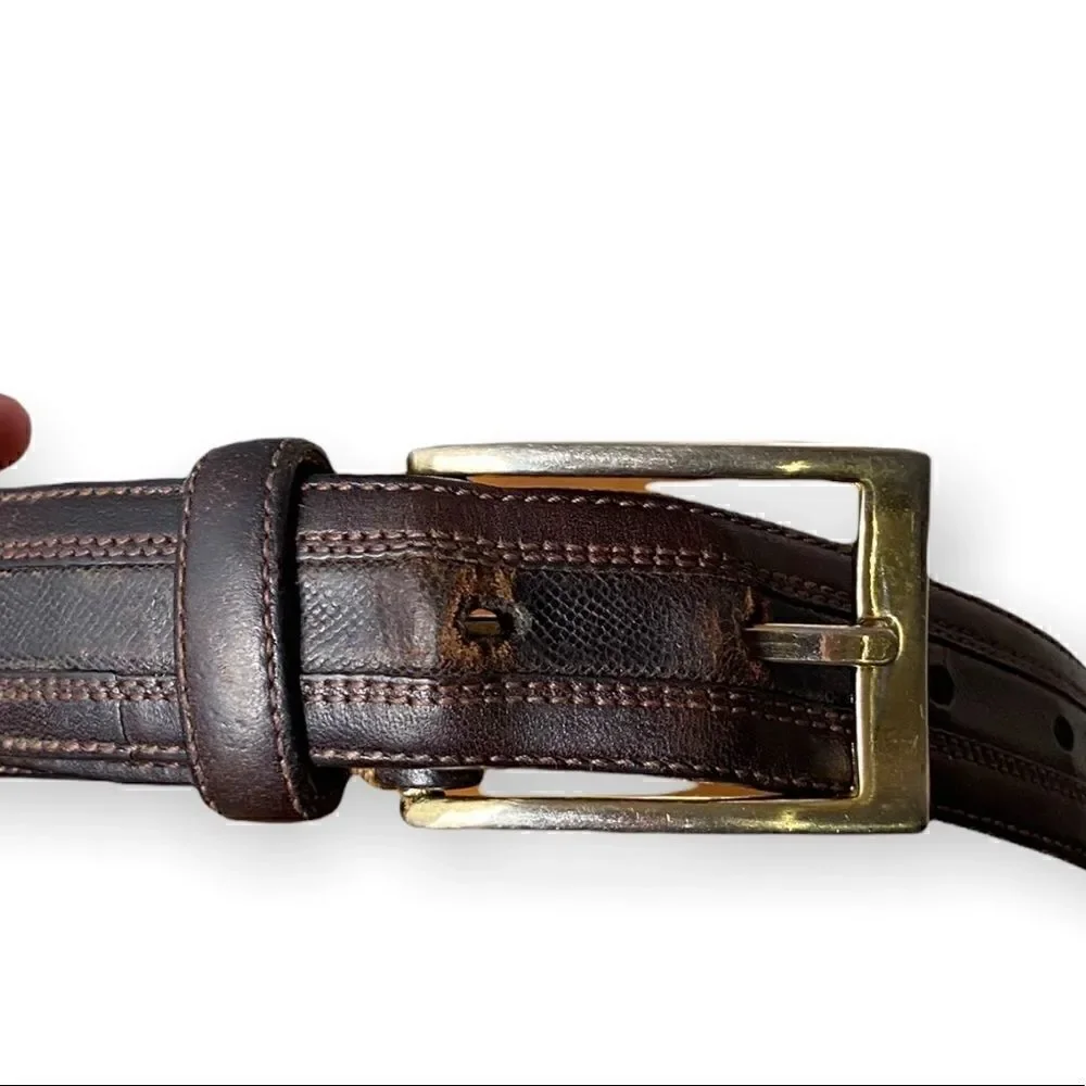 Donald J. Trump Signature Collection brown leather belt with brass buckle 32 /80